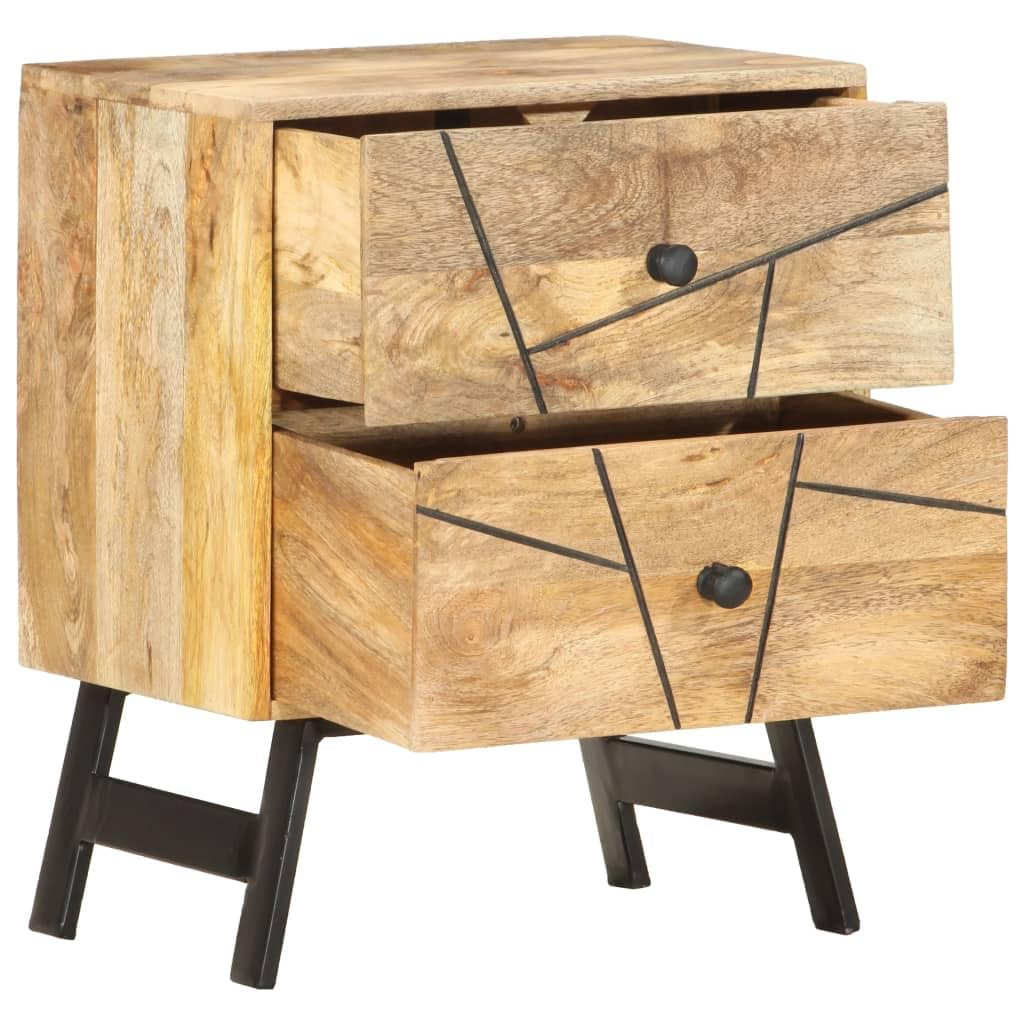 vidaXL Solid Mango Wood Nightstand with Two Drawers - Rustic Charm with a Refined Look, Economical Storage, Easy Assembly.
